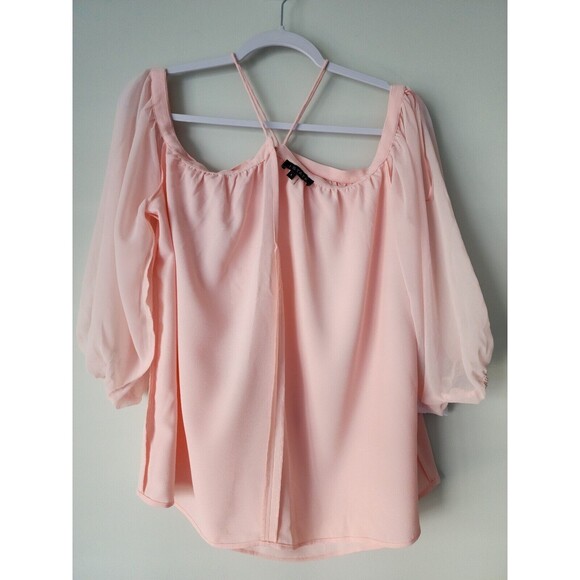 NWT 1.State High Neck Blouse Size L Pink Taffeta Off-Shoulder Demi-Sheer Party - Picture 6 of 11